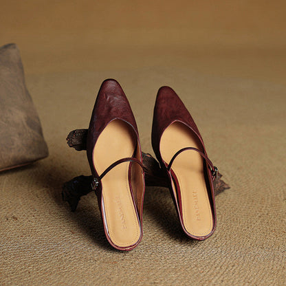 Authentic Leather Slip On Mules