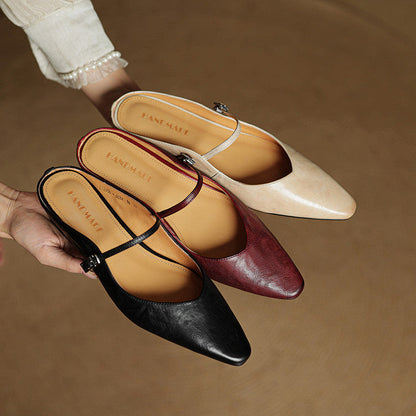 Authentic Leather Slip On Mules
