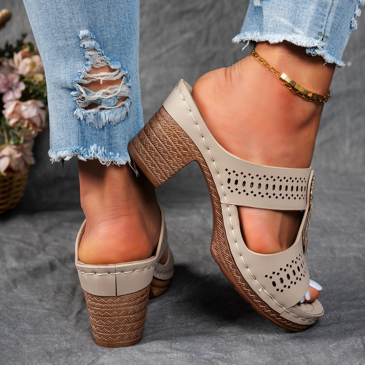 Comfortable Crystal High Heel Sandals