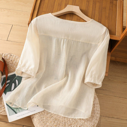 Casual Embroidered Loose Fit Top