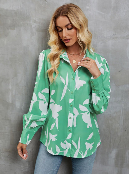 Ladies' Floral Sleeve Button Down Top