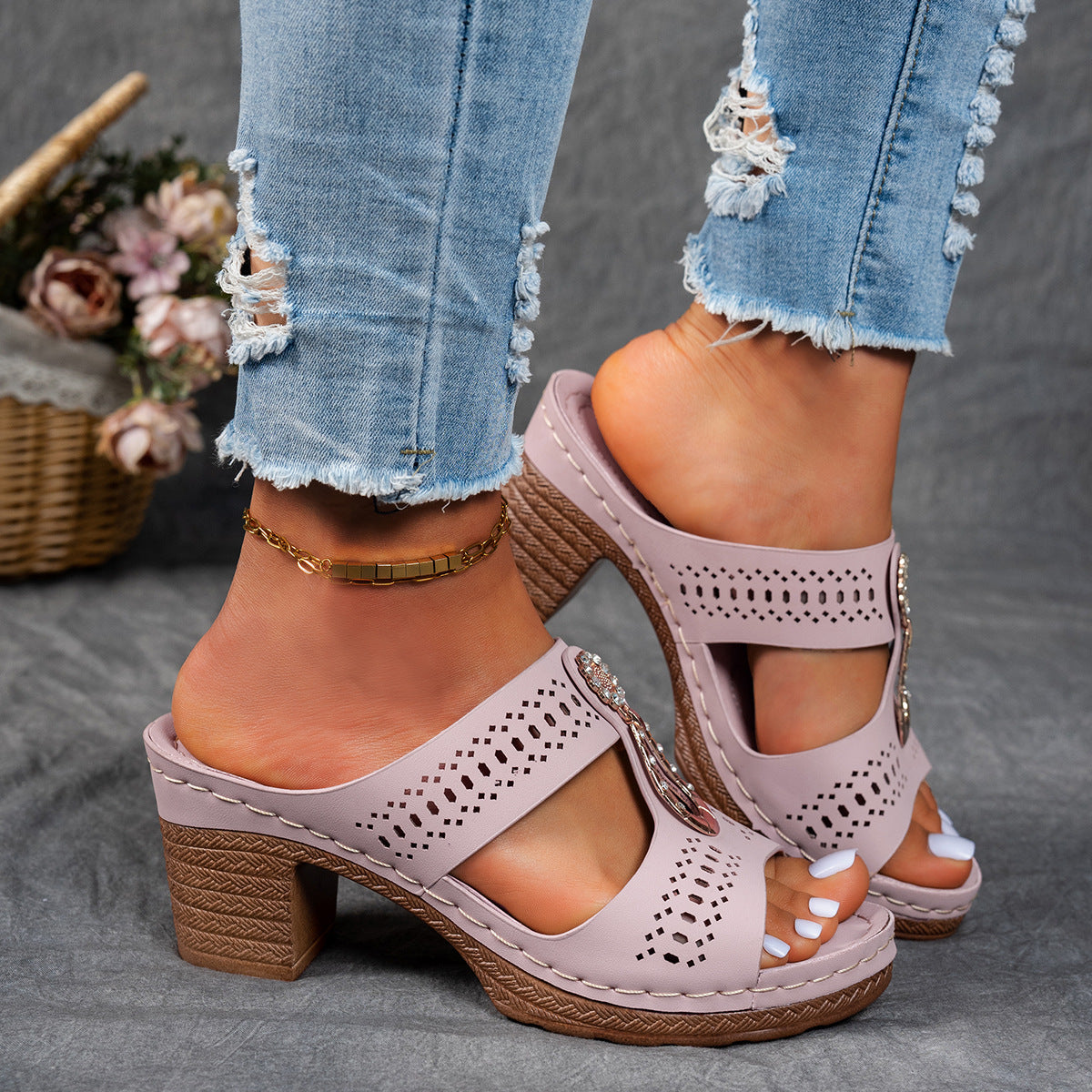 Comfortable Crystal High Heel Sandals