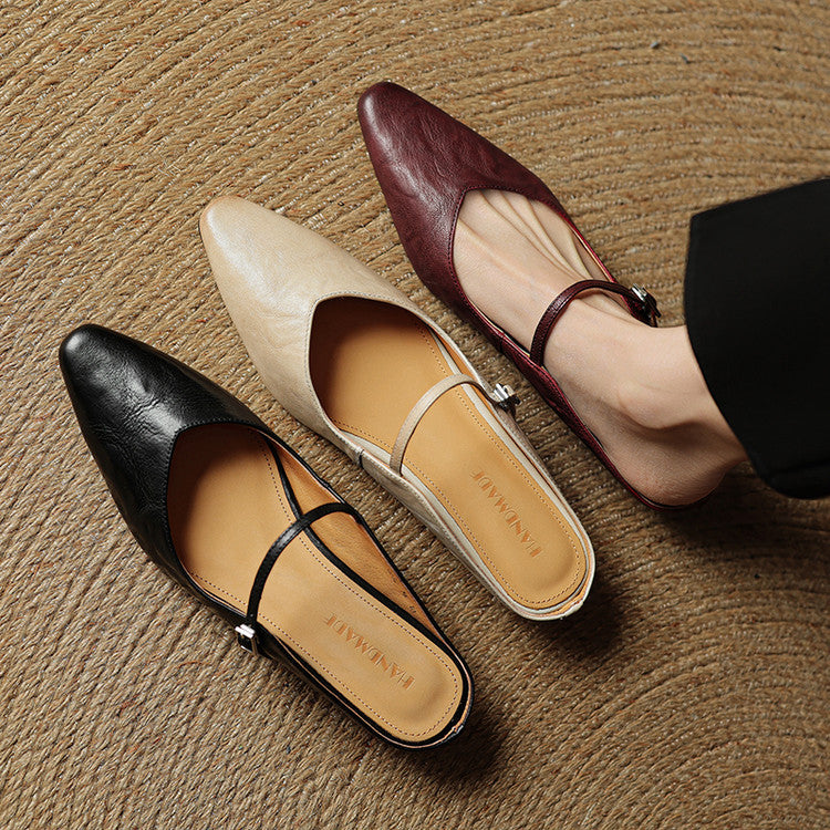 Authentic Leather Slip On Mules