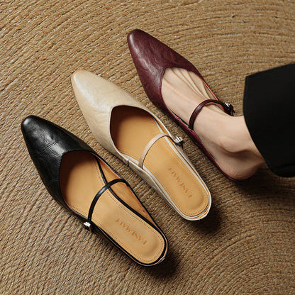 Authentic Leather Slip On Mules