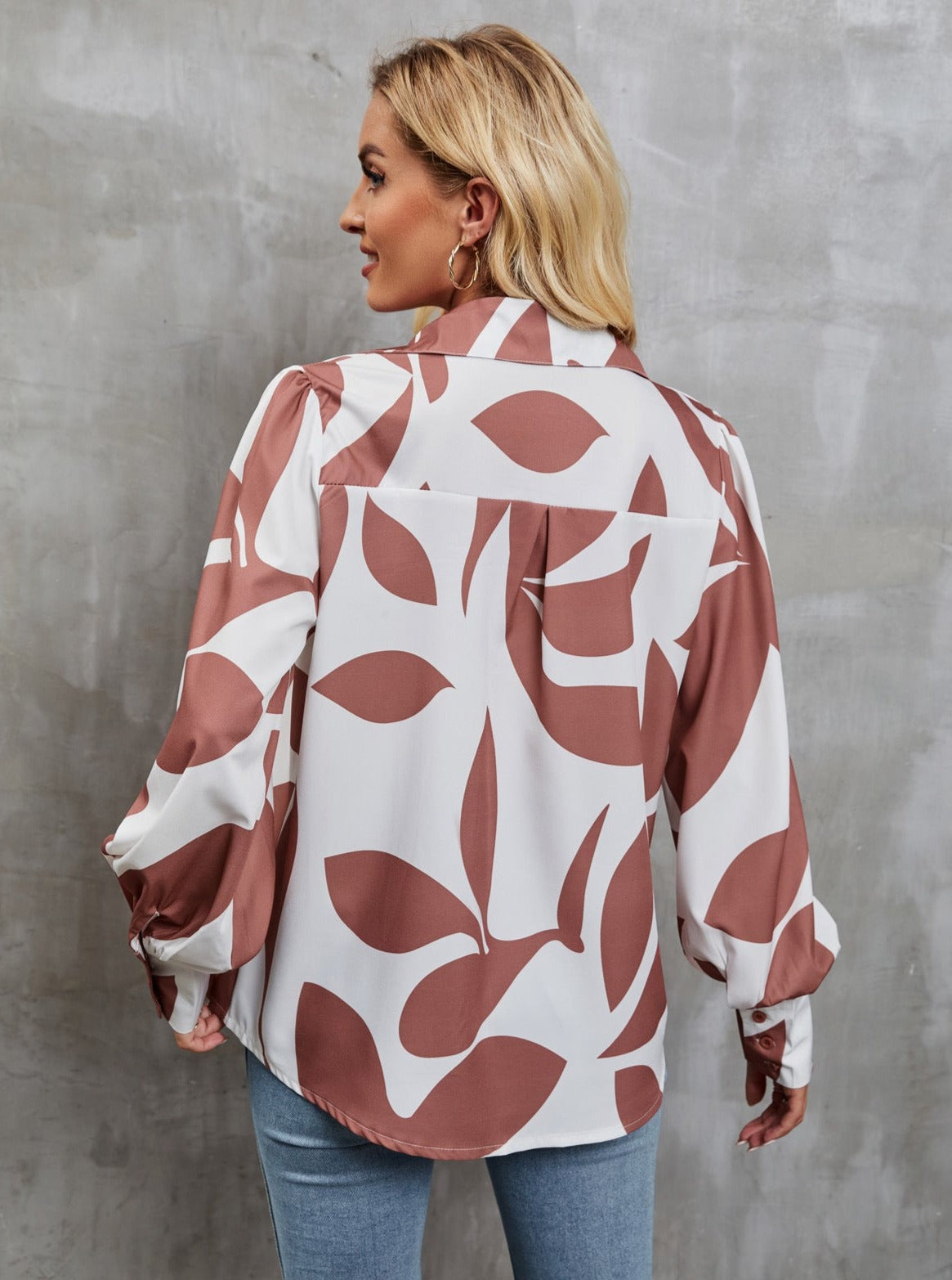 Ladies' Floral Sleeve Button Down Top