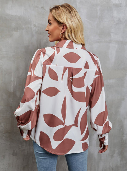 Ladies' Floral Sleeve Button Down Top