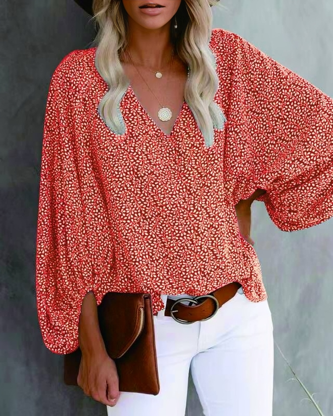 Ladies' Trendy V-Neck Bell Sleeve Top