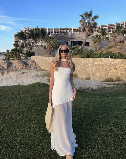 Boho Chic Off Shoulder Mesh Maxi Dress - Luxivelle