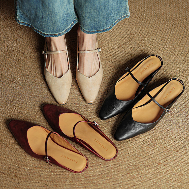 Authentic Leather Slip On Mules