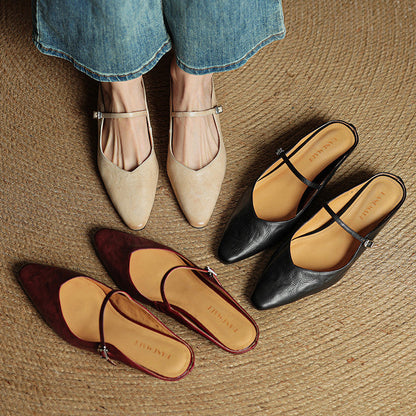 Authentic Leather Slip On Mules