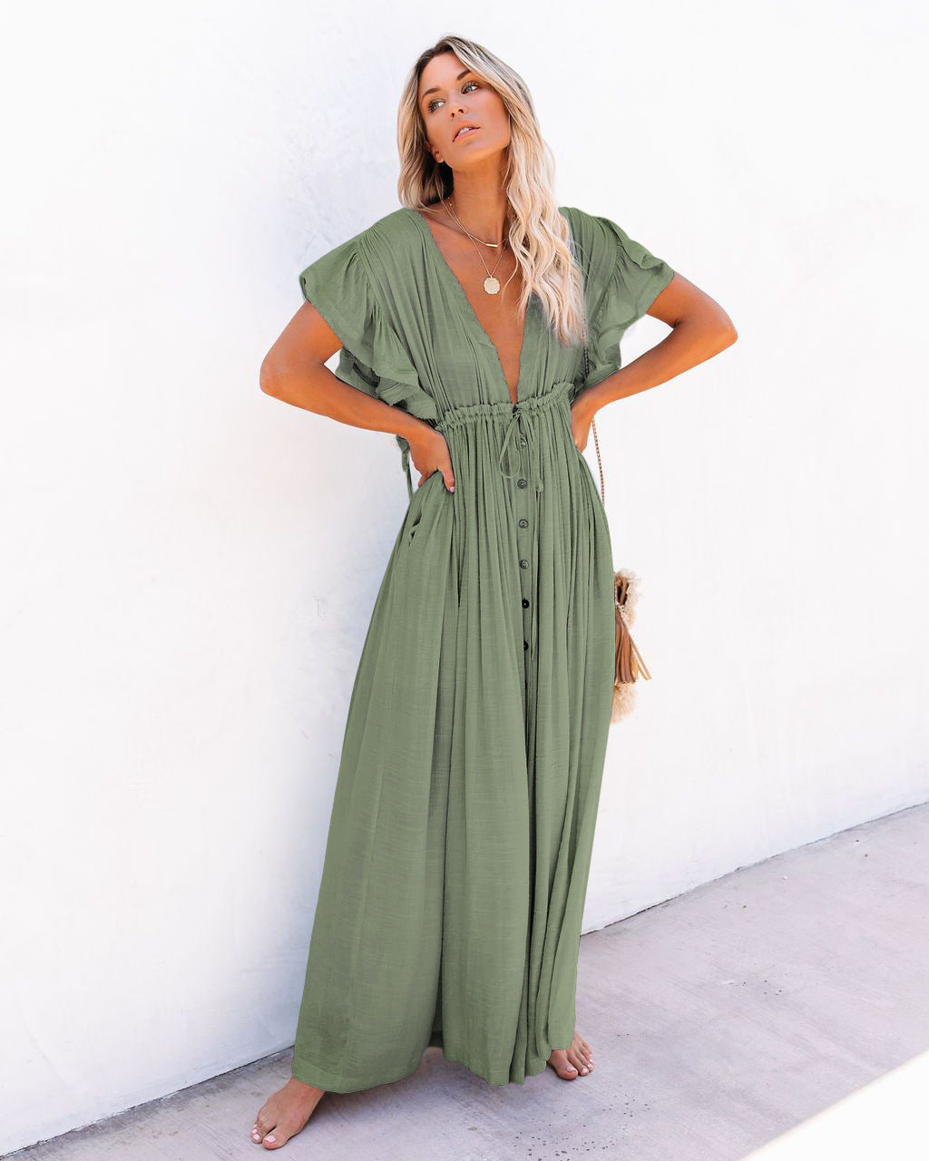 Bohemian Chic Beachy V-Neck Cover Up Dress