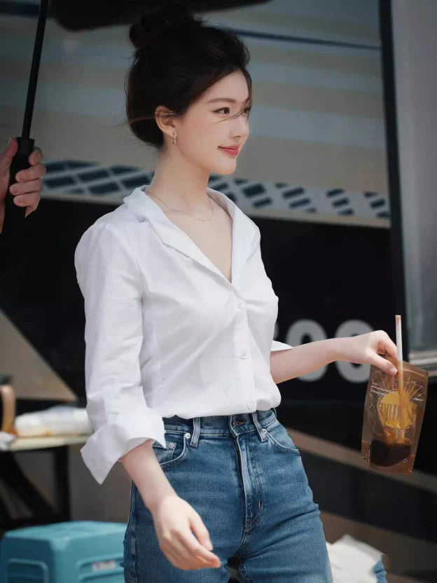 Ladies' Traditional Button Down Shirt - Luxivelle