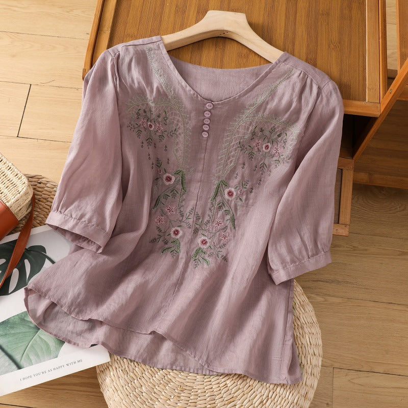 Casual Embroidered Loose Fit Top - Luxivelle