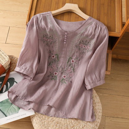 Casual Embroidered Loose Fit Top - Luxivelle