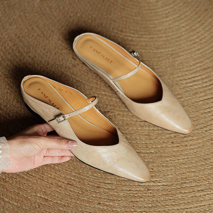Authentic Leather Slip On Mules