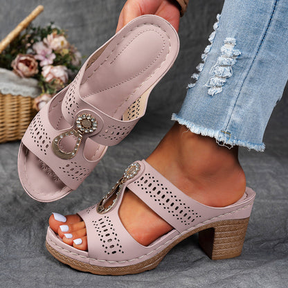 Comfortable Crystal High Heel Sandals