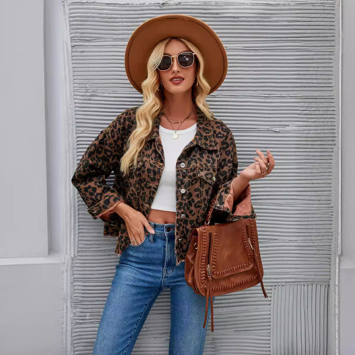 Casual Leopard Women's Jacket with Pockets