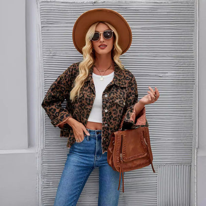 Casual Leopard Women's Jacket with Pockets