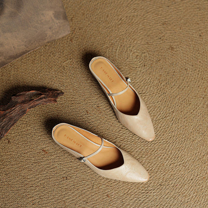 Authentic Leather Slip On Mules