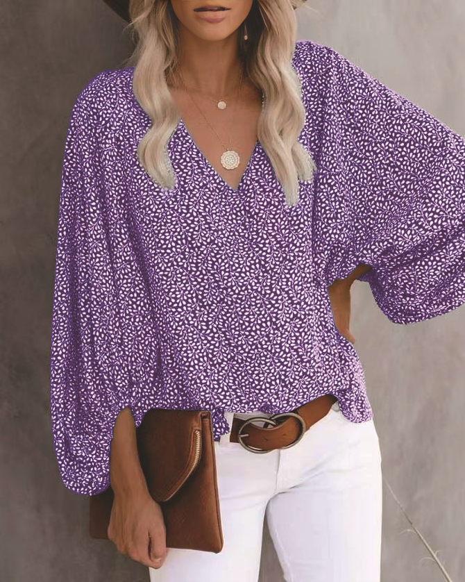Ladies' Trendy V-Neck Bell Sleeve Top