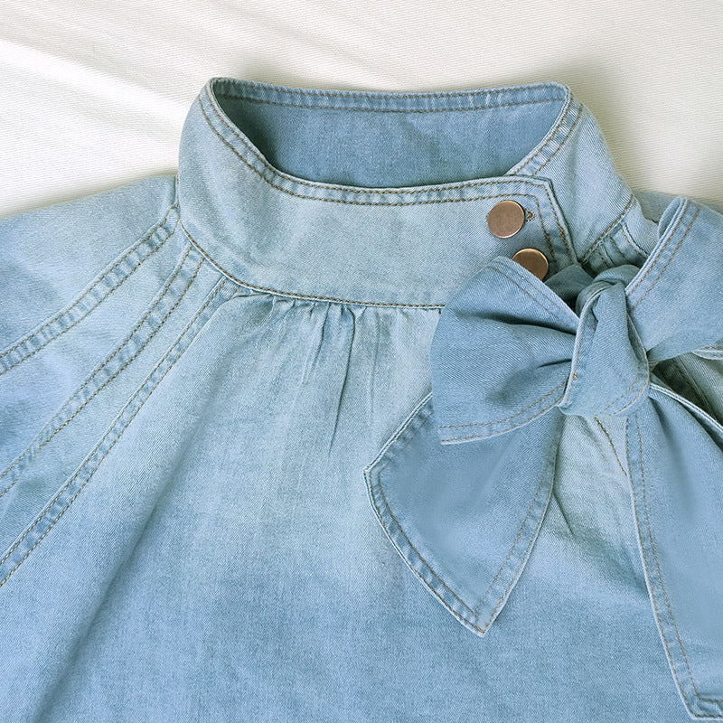 Ladies' Ruffled High Neck Puffed Sleeve Top