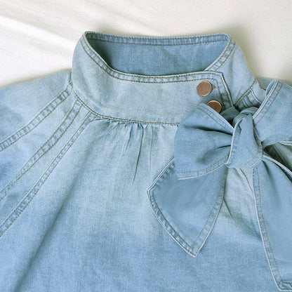 Ladies' Ruffled High Neck Puffed Sleeve Top