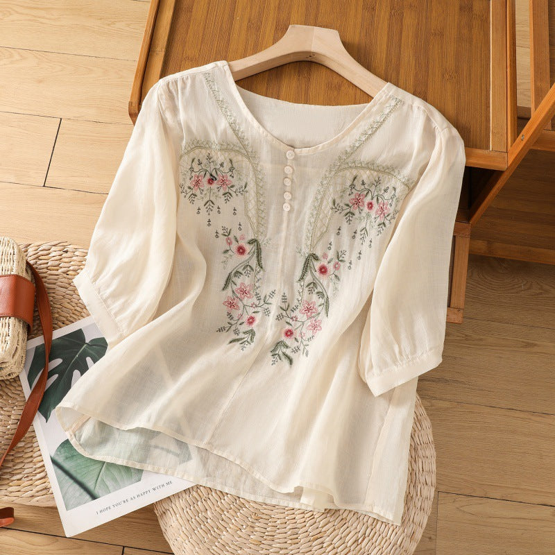 Casual Embroidered Loose Fit Top