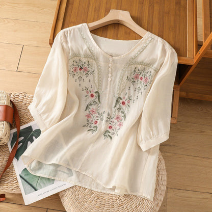 Casual Embroidered Loose Fit Top