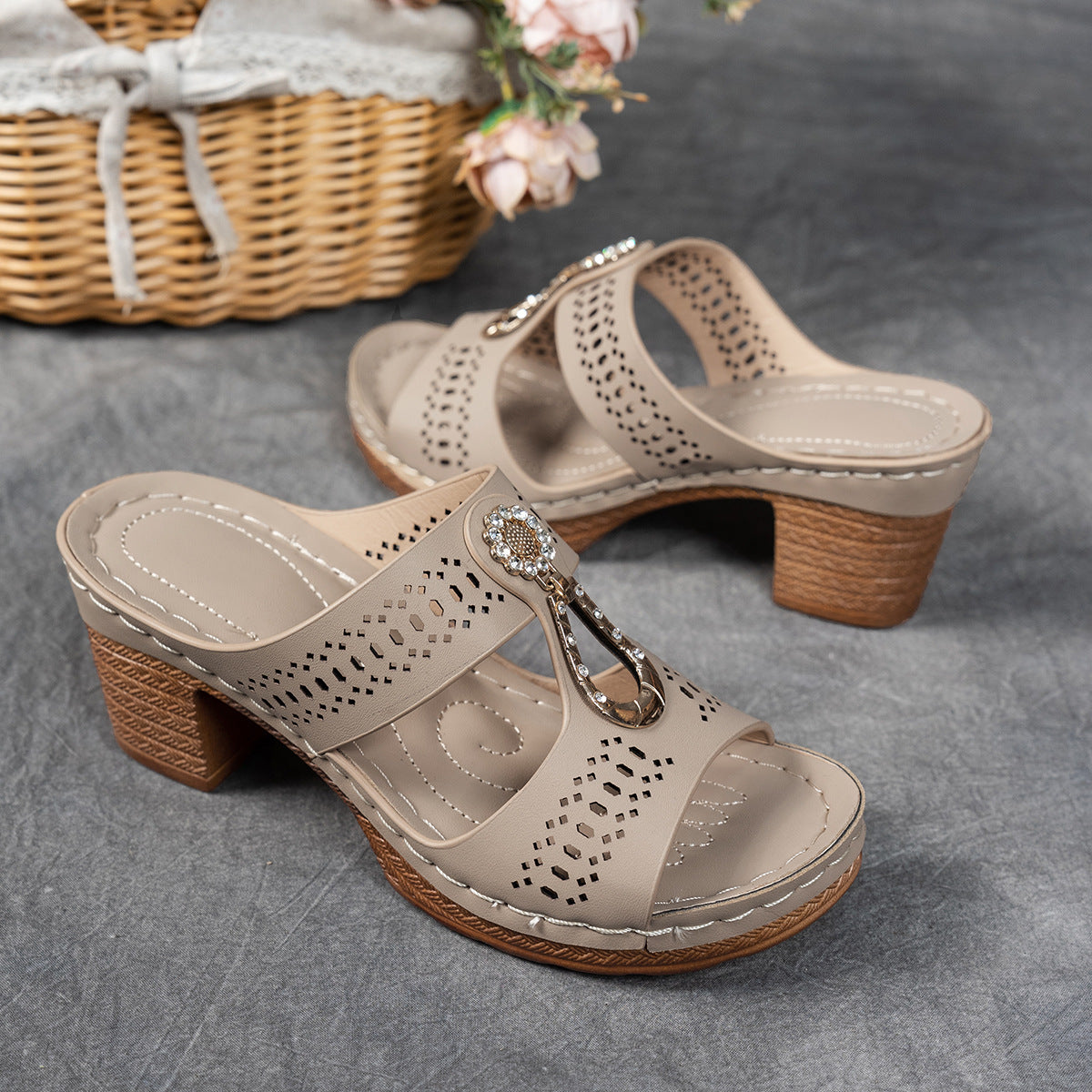 Comfortable Crystal High Heel Sandals