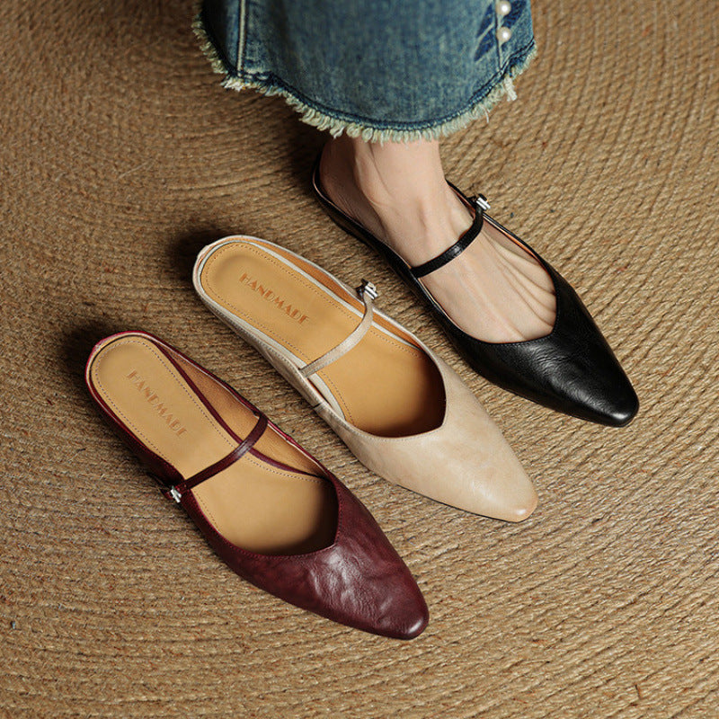 Authentic Leather Slip On Mules