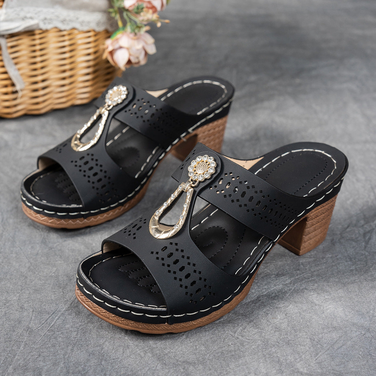 Comfortable Crystal High Heel Sandals