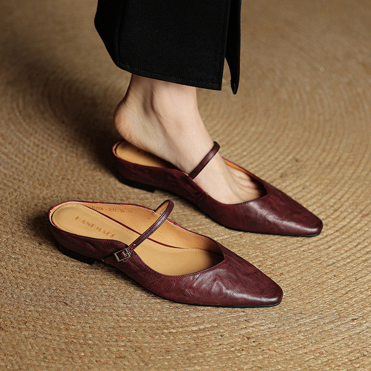 Authentic Leather Slip On Mules