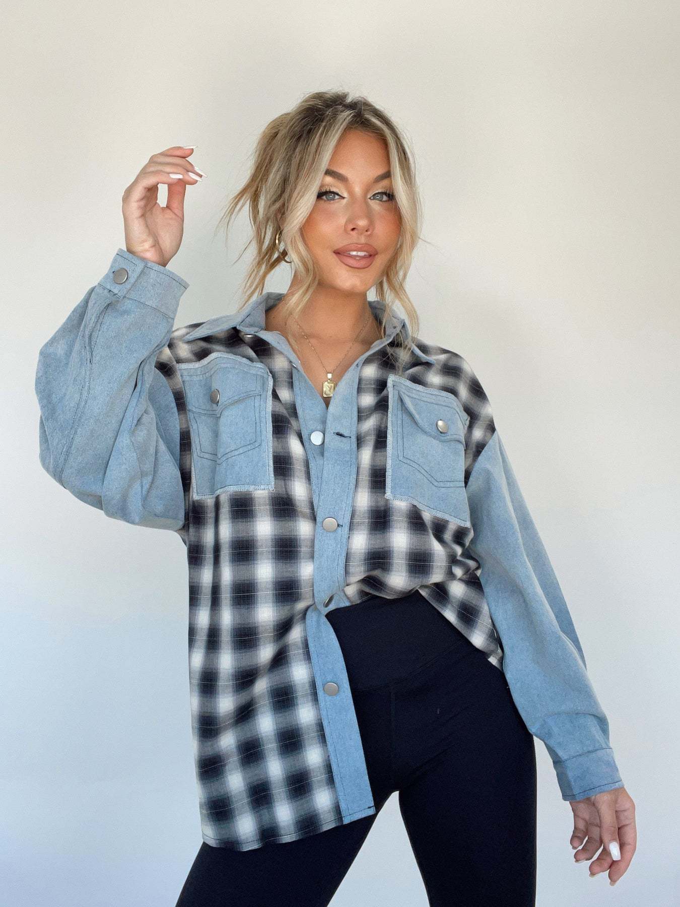 Ladies Large Checked Flannel Shirt - Luxivelle