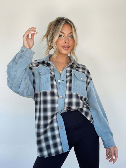 Ladies Large Checked Flannel Shirt - Luxivelle