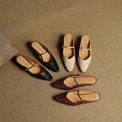 Authentic Leather Slip On Mules