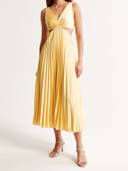 Fashionable V Neck Plain Maxi Dress