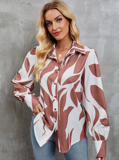 Ladies' Floral Sleeve Button Down Top - Luxivelle