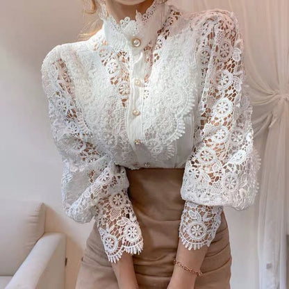 Feminine Floral Crochet Long Sleeve Top
