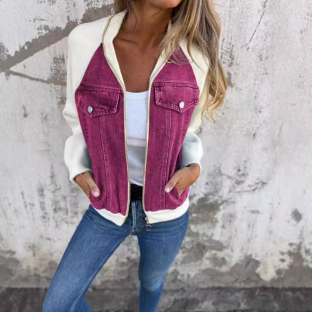 Relaxed Fit Women's Jacket with Contrast Pockets