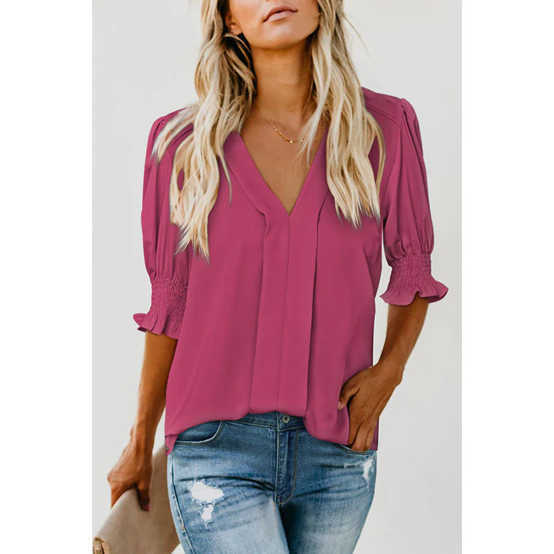 Fashionable V Neck Ladies Top - Luxivelle