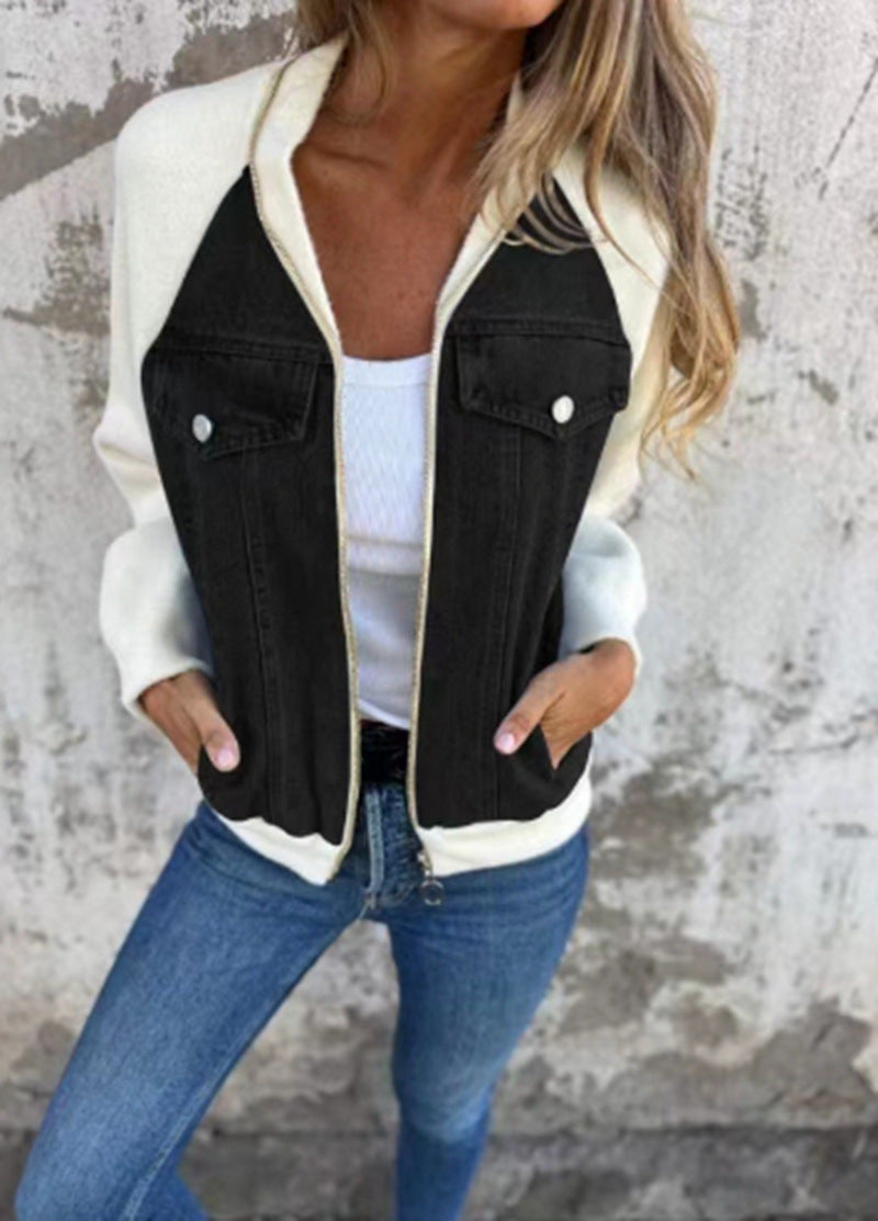 Relaxed Fit Women's Jacket with Contrast Pockets