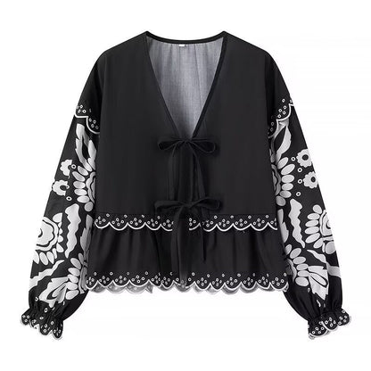 Ladies' Ruffle Front Flare Sleeve Top