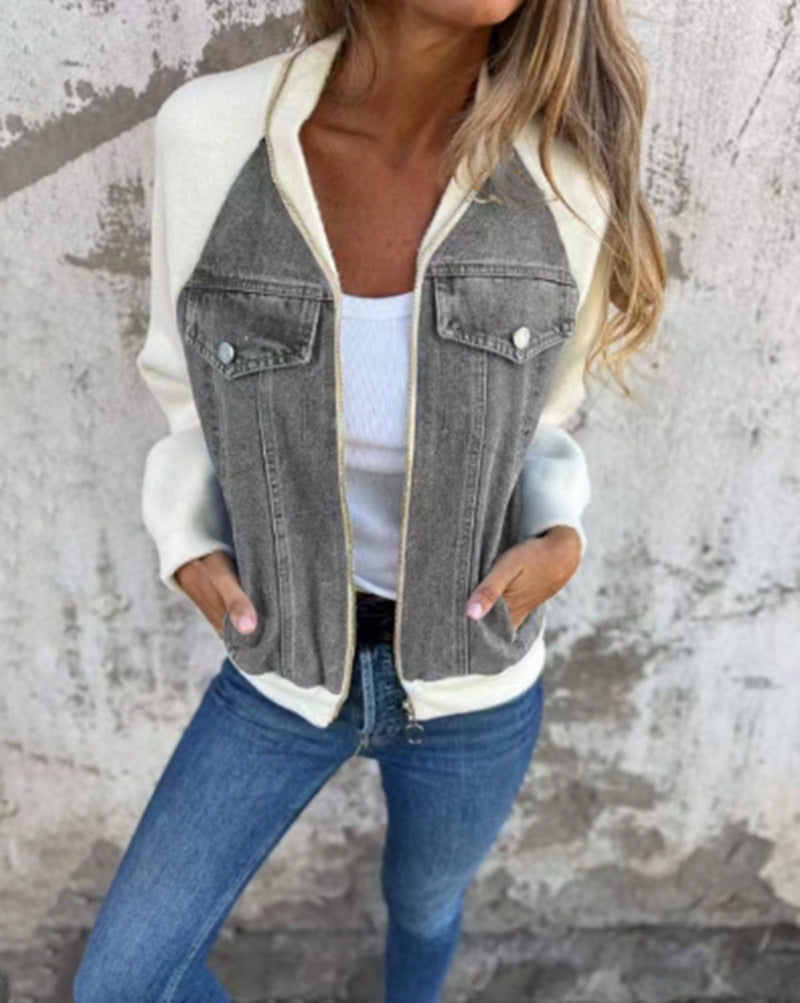 Relaxed Fit Women's Jacket with Contrast Pockets
