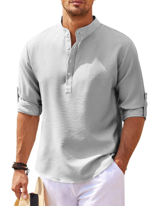 Men's Textured Relaxed Fit Henley Shirt - Luxivelle