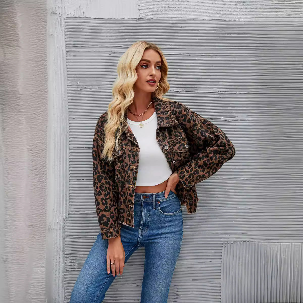 Casual Leopard Women's Jacket with Pockets