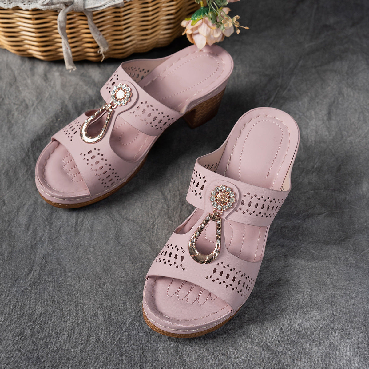 Comfortable Crystal High Heel Sandals