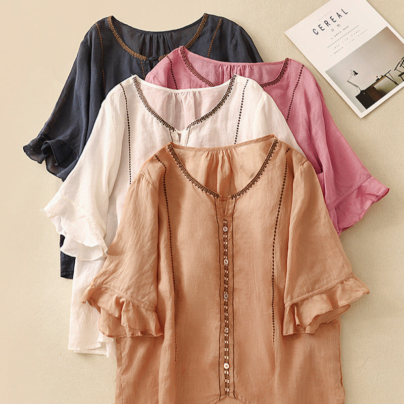 Pretty Ruffled Short Sleeve Women's Blouse
