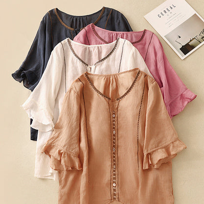 Pretty Ruffled Short Sleeve Women's Blouse