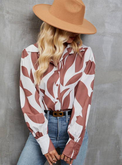 Ladies' Floral Sleeve Button Down Top