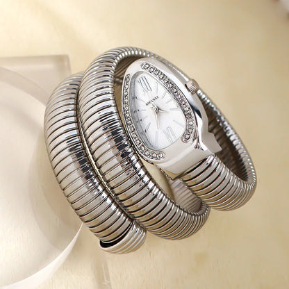 Slim Stainless Steel Quartz Watch with Oval Face